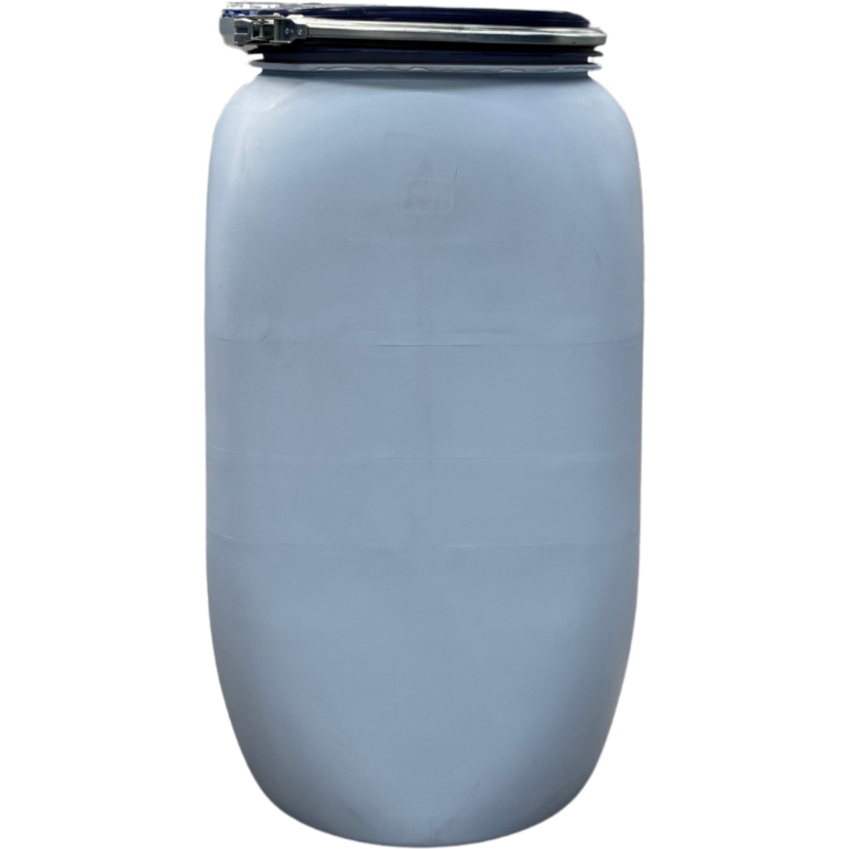 70 literes MAUSER ,levehető tetejű, bajonett záras mosott műanyag hordó