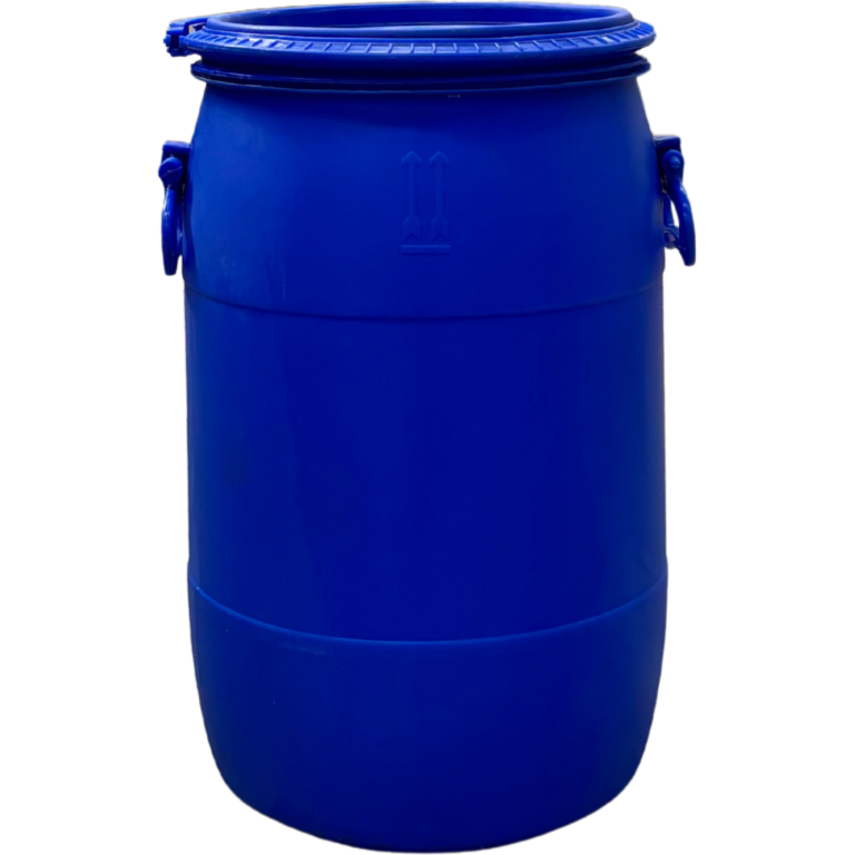 60 literes Levehető tetejű műanyag bajonett záras műanyag hordó, két füles