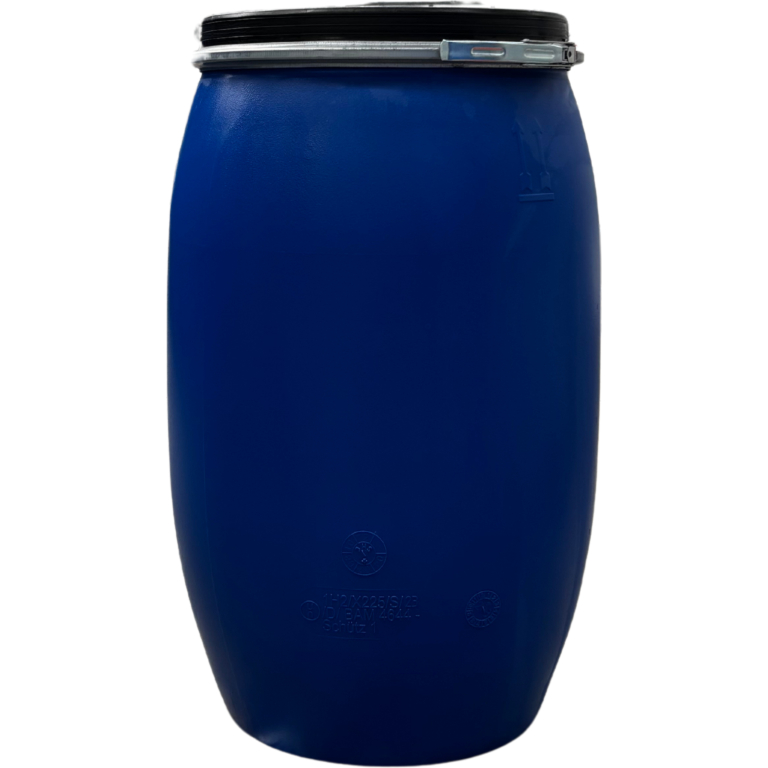 120 literes SCHÜTZ Új műanyag hordó, levehető tetejű, bajonettzáras, UN minősített, Élelmiszerre is!