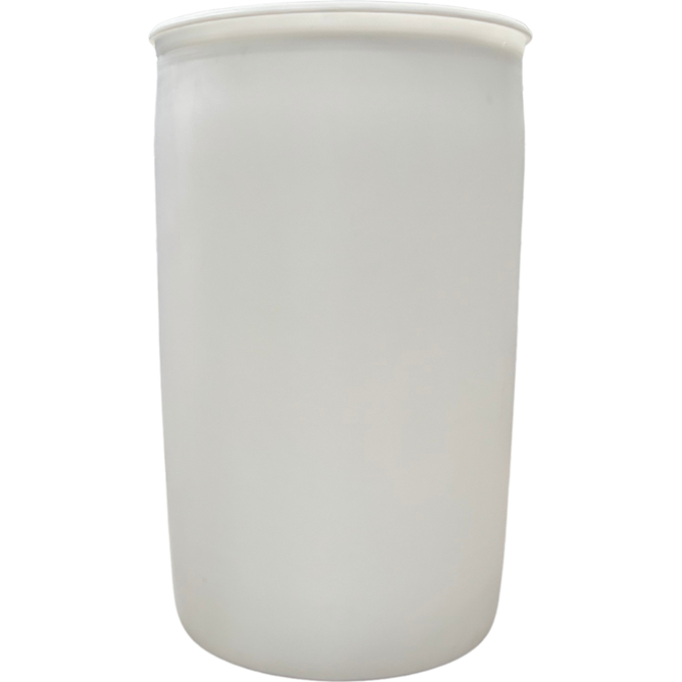 SCHÜTZ 220 literes mosott ,natúr színű,UN minősített rögzített tetejű tri-sure záras mosott műanyag hordó