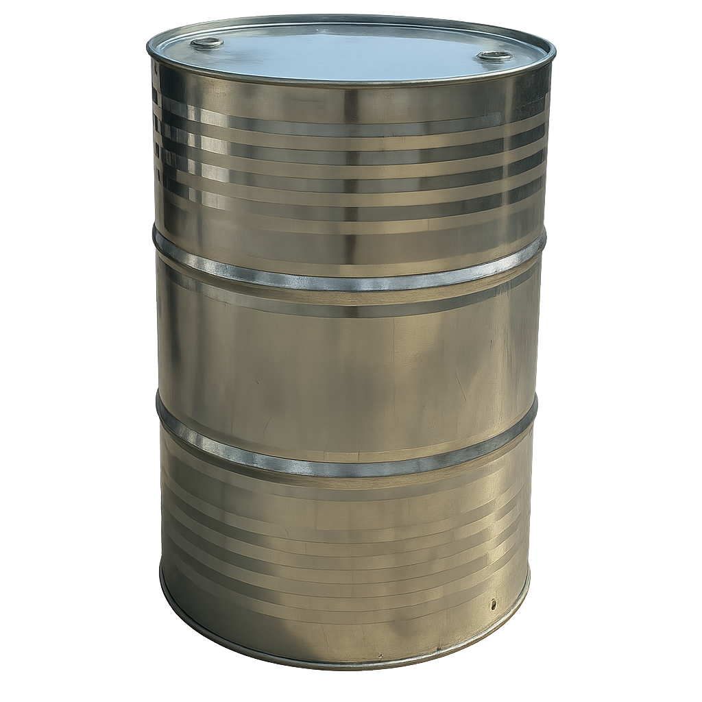 216,5 literes rögzített tetejű (zárt) ,Un minősített , mosott horganyzott fémhordó , Un minősítéssel II. Osztály